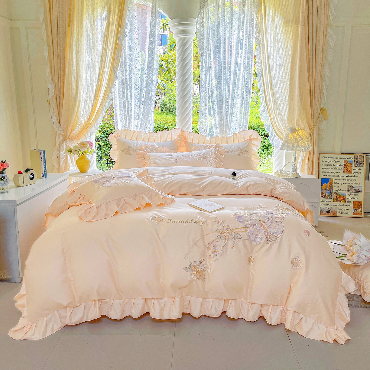 91家纺网 家纺一手货源 找家纺 宜凡家纺 2025新款长绒棉绣花夹棉床盖三件套--蝶恋笙花系列 蝶恋笙花 芙蓉玉