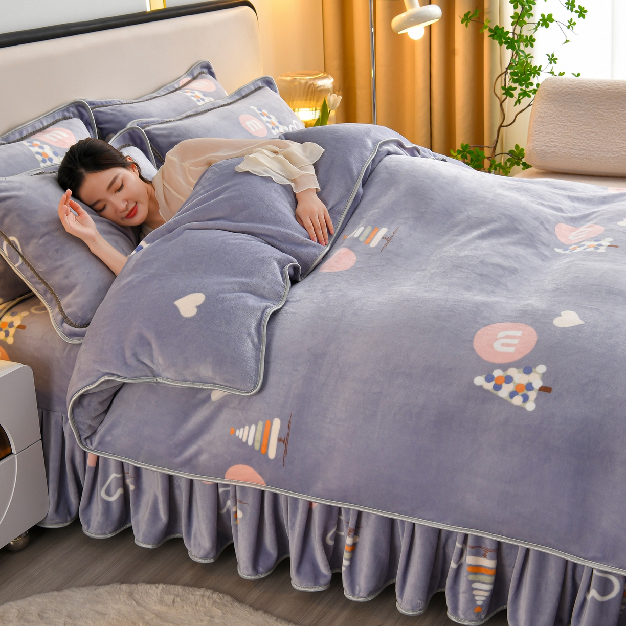 91家纺网 家纺一手货源 找家纺 橘姿家纺 2025新款9-10斤牛奶绒四件套金貂绒四件套 萌趣