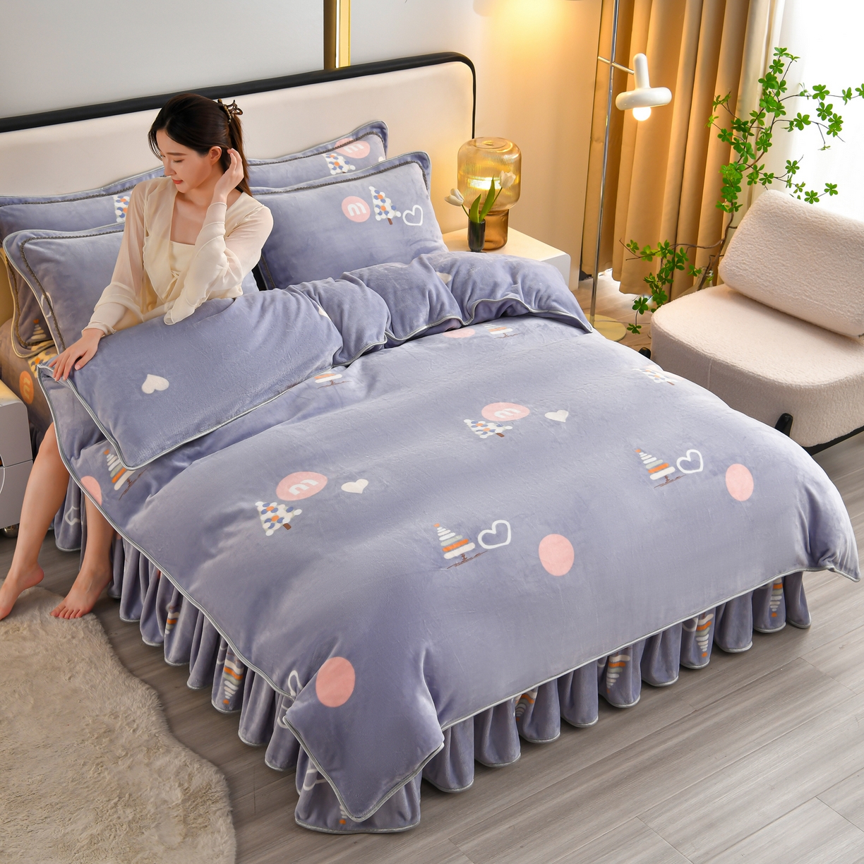 91家纺网 家纺一手货源 找家纺 橘姿家纺 2025新款9-10斤牛奶绒四件套金貂绒四件套 萌趣