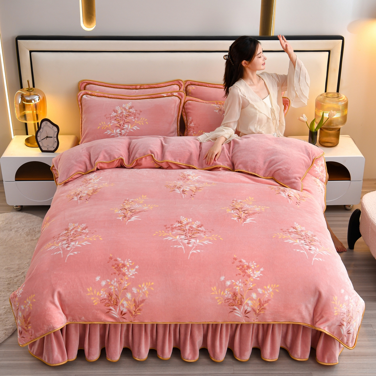 91家纺网 家纺一手货源 找家纺 橘姿家纺 2025新款9-10斤牛奶绒四件套金貂绒四件套 秋意