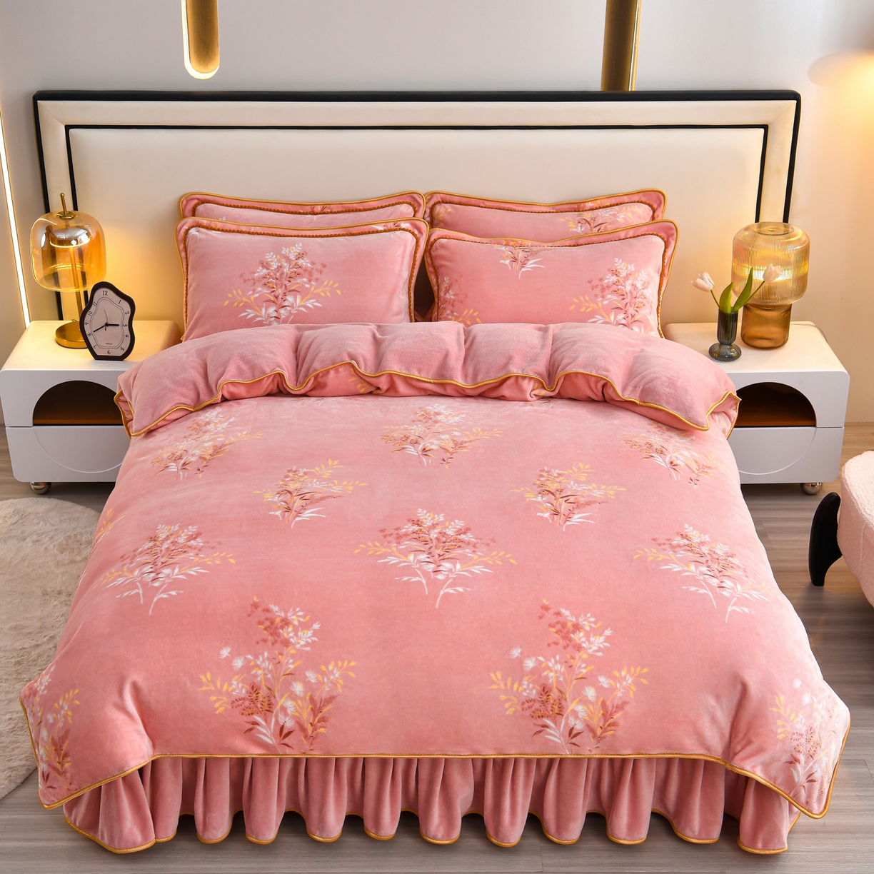 91家纺网 家纺一手货源 找家纺 橘姿家纺 2025新款9-10斤牛奶绒四件套金貂绒四件套 秋意