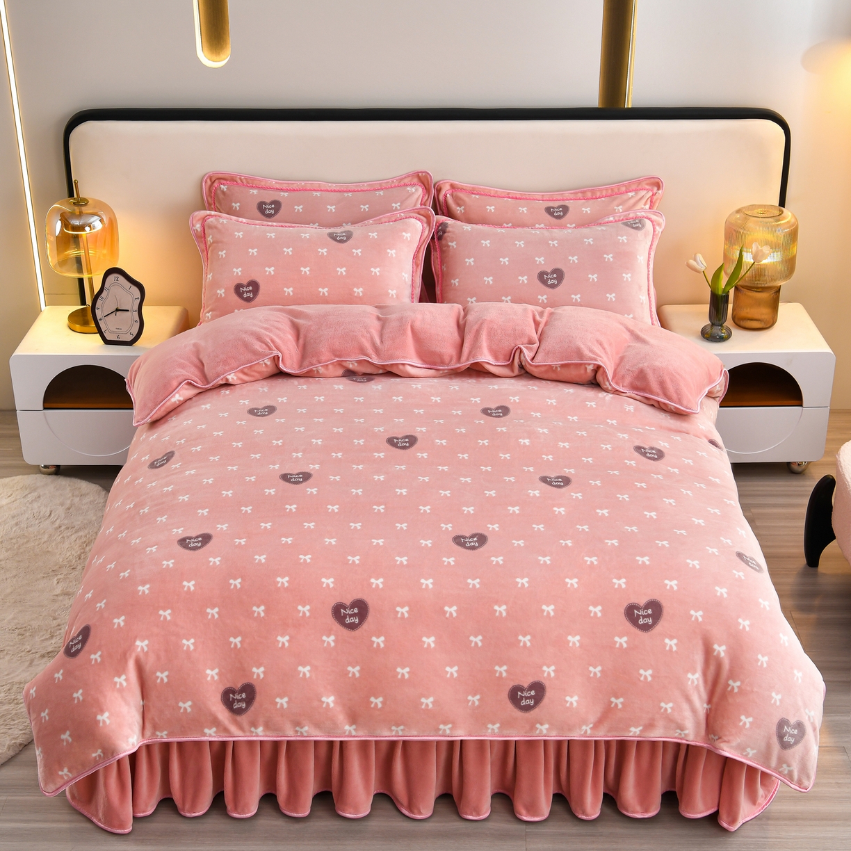 91家纺网 家纺一手货源 找家纺 橘姿家纺 2025新款9-10斤牛奶绒四件套金貂绒四件套 甜心时尚