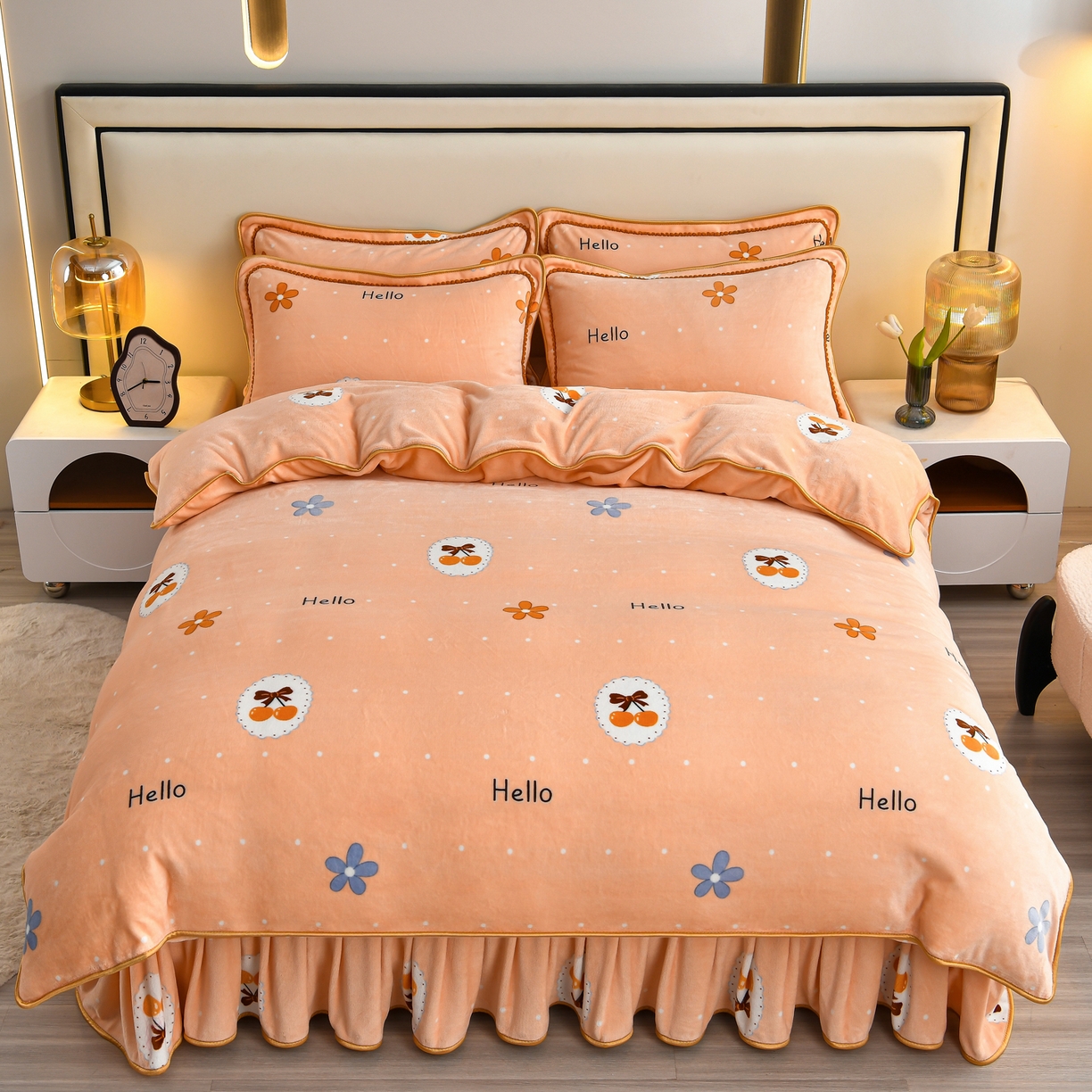 91家纺网 家纺一手货源 找家纺 橘姿家纺 2025新款9-10斤牛奶绒四件套金貂绒四件套 樱之恋