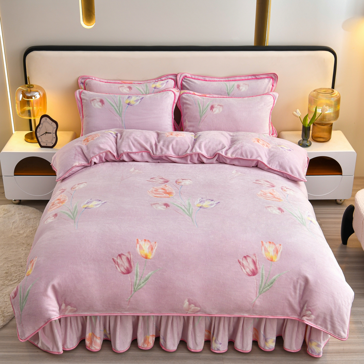 91家纺网 家纺一手货源 找家纺 橘姿家纺 2025新款9-10斤牛奶绒四件套金貂绒四件套 郁金香紫