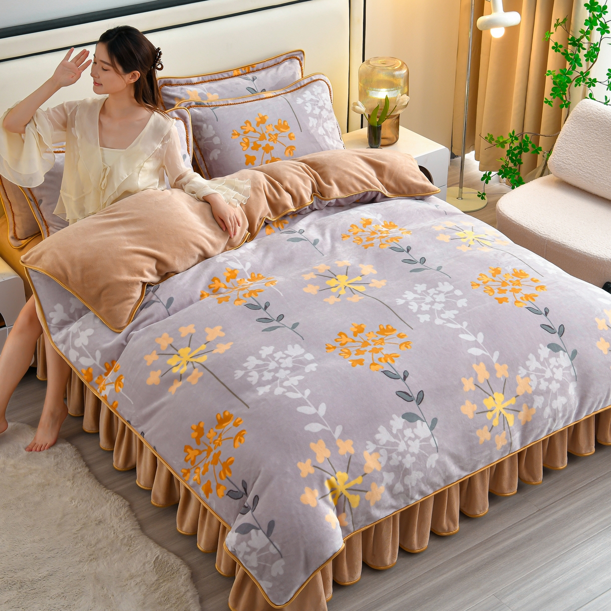 91家纺网 家纺一手货源 找家纺 橘姿家纺 2025新款9-10斤牛奶绒四件套金貂绒四件套 约定