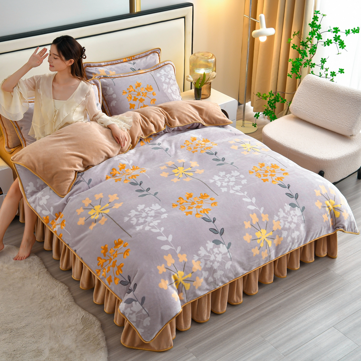 91家纺网 家纺一手货源 找家纺 橘姿家纺 2025新款9-10斤牛奶绒四件套金貂绒四件套 约定