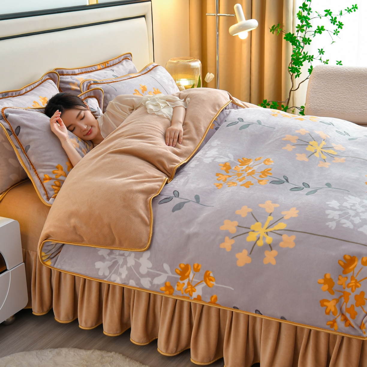 91家纺网 家纺一手货源 找家纺 橘姿家纺 2025新款9-10斤牛奶绒四件套金貂绒四件套 约定