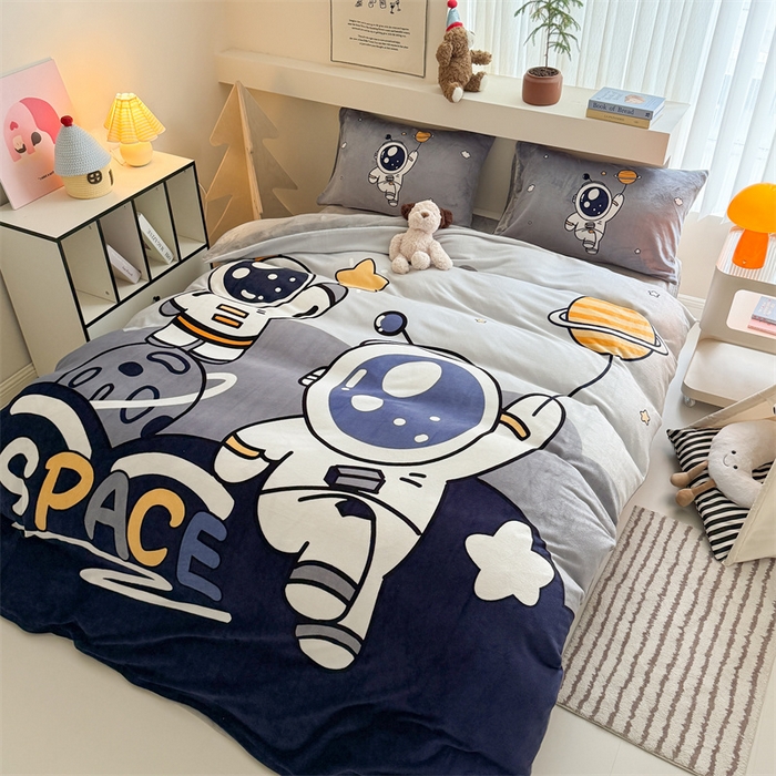 91家纺网 家纺一手货源 找家纺 （总）女子家纺 2025新款加厚牛奶绒大版卡通印花四件套