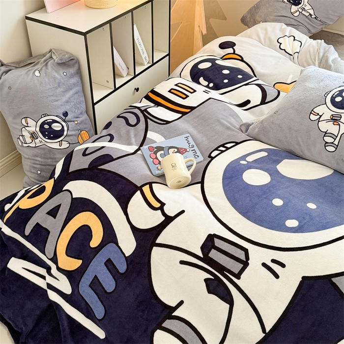 91家纺网 家纺一手货源 找家纺 （总）女子家纺 2025新款加厚牛奶绒大版卡通印花四件套