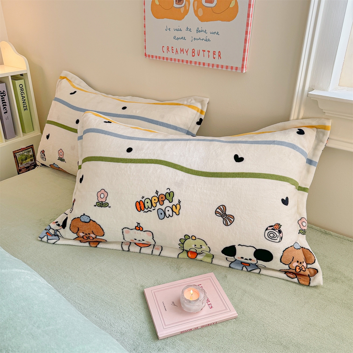 91家纺网 家纺一手货源 找家纺 名兮家居 2025新款卡通时尚风高克重印花牛奶绒四件套 快乐宝贝