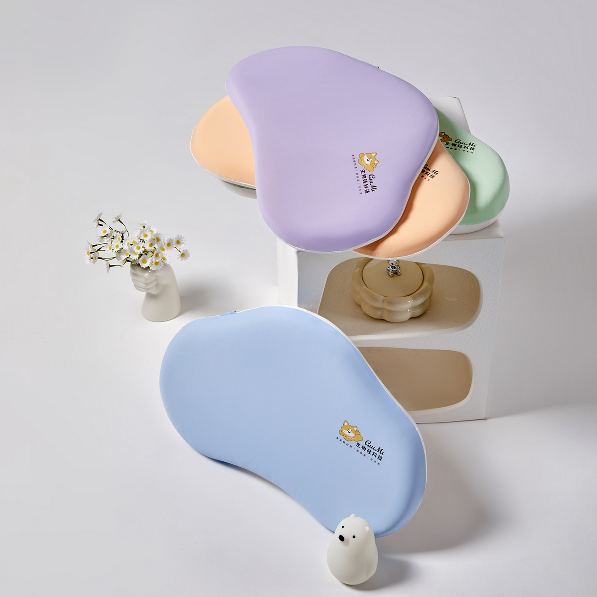 91家纺网 家纺一手货源 找家纺 蔻眠 儿童硅胶护颈枕芯可水洗护颈护脊学生枕头婴幼儿园宝宝定型枕 主图