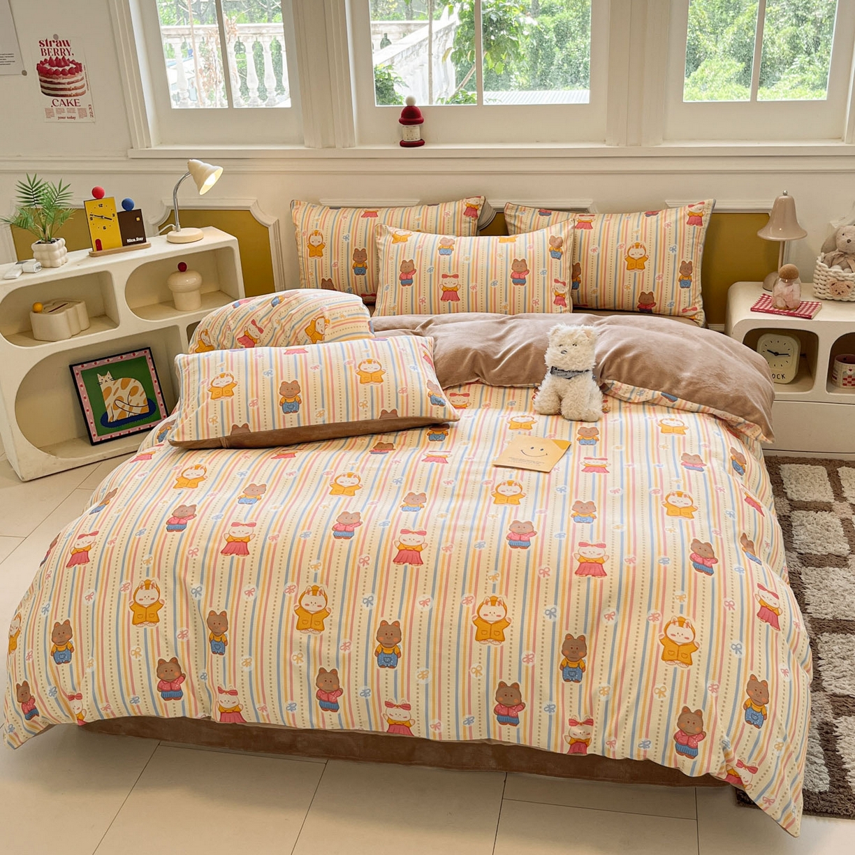 91家纺网 家纺一手货源 找家纺 羚羊语家纺 2025新款灯芯绒 温暖颂系列-印花牛奶绒四件套高克重简约卡通花卉提花加厚保暖床单床笠三件套（买家秀请联系客服!） 温暖颂-宠物乐园