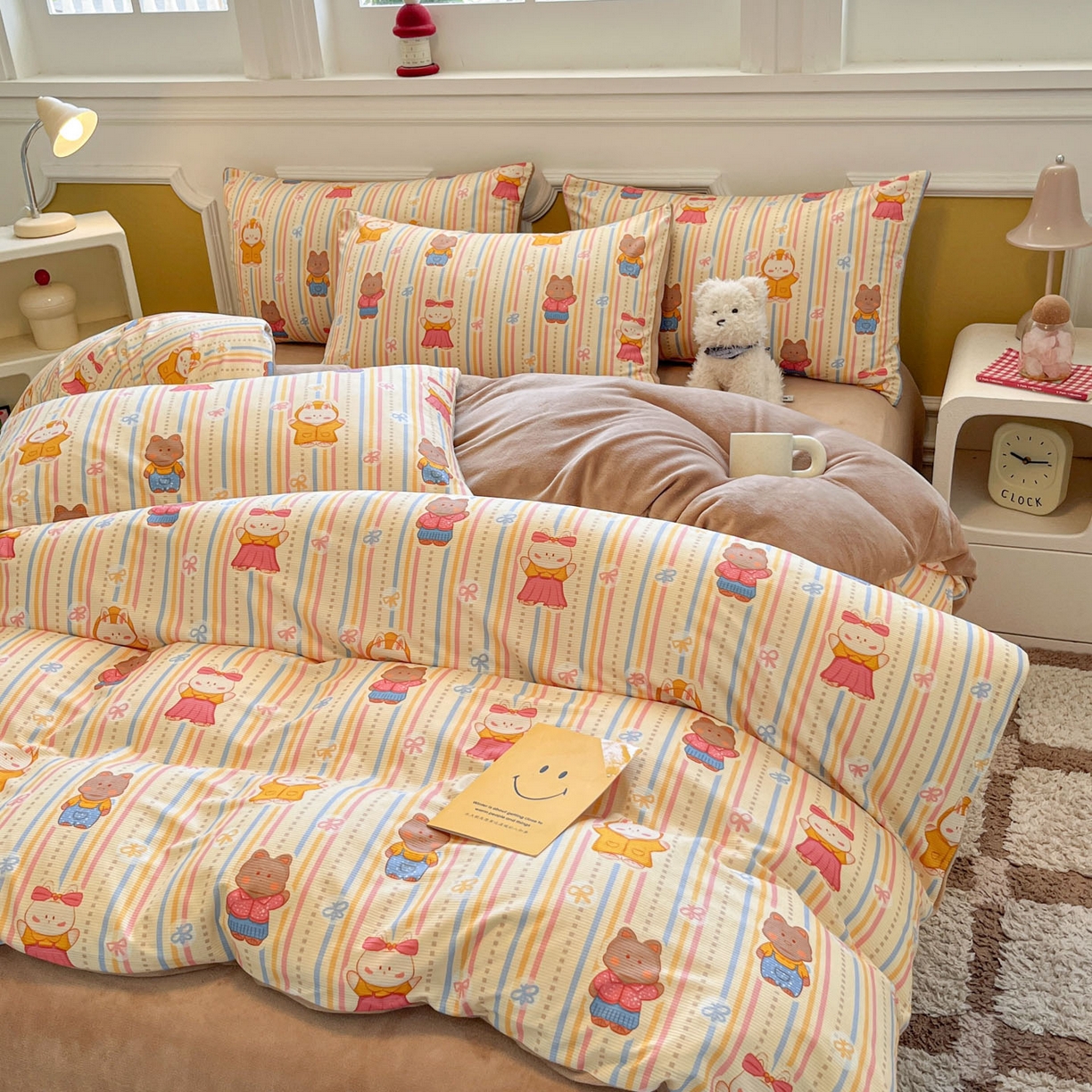 91家纺网 家纺一手货源 找家纺 羚羊语家纺 2025新款灯芯绒 温暖颂系列-印花牛奶绒四件套高克重简约卡通花卉提花加厚保暖床单床笠三件套（买家秀请联系客服!） 温暖颂-宠物乐园