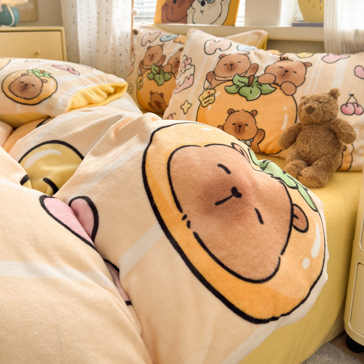 91家纺网 家纺一手货源 找家纺 （总）希诺家居 2025新款大版卡通牛奶绒数码印花四件套