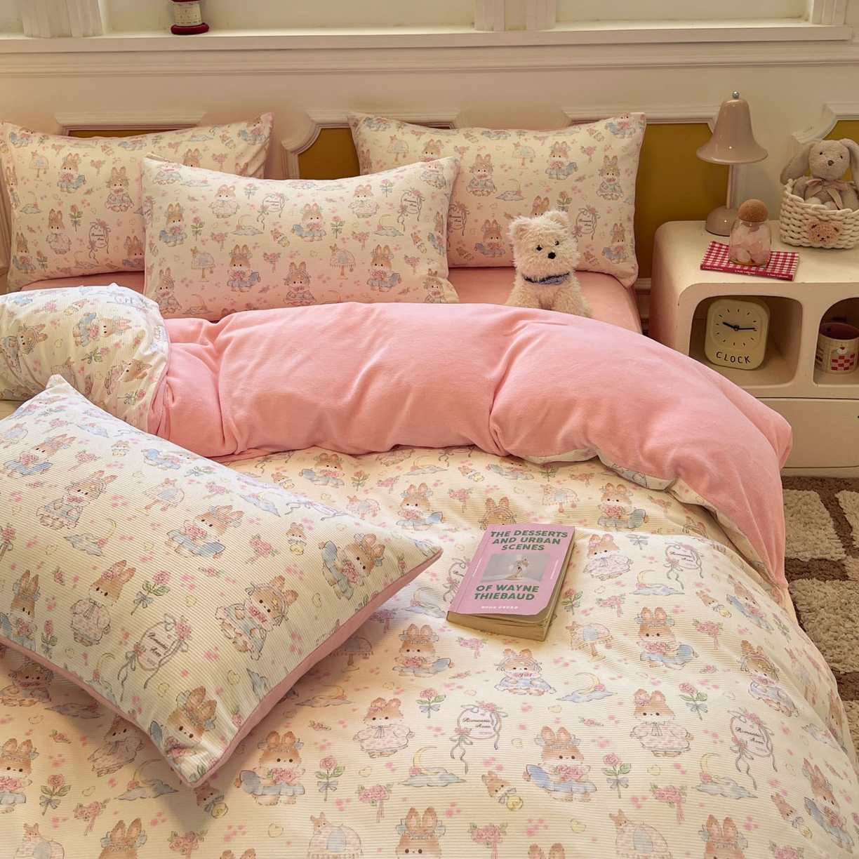 91家纺网 家纺一手货源 找家纺 羚羊语家纺 2025新款灯芯绒 温暖颂系列-印花牛奶绒四件套高克重简约卡通花卉提花加厚保暖床单床笠三件套（买家秀请联系客服!） 温暖颂-兔儿啵啵