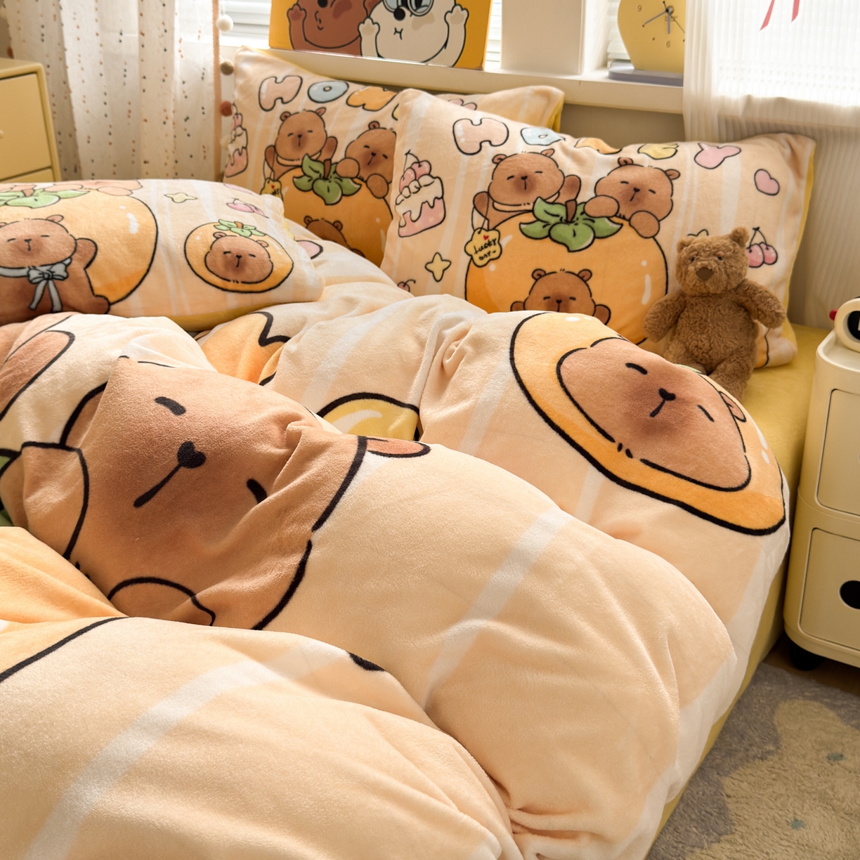 91家纺网 家纺一手货源 找家纺 （总）希诺家居 2025新款大版卡通牛奶绒数码印花四件套