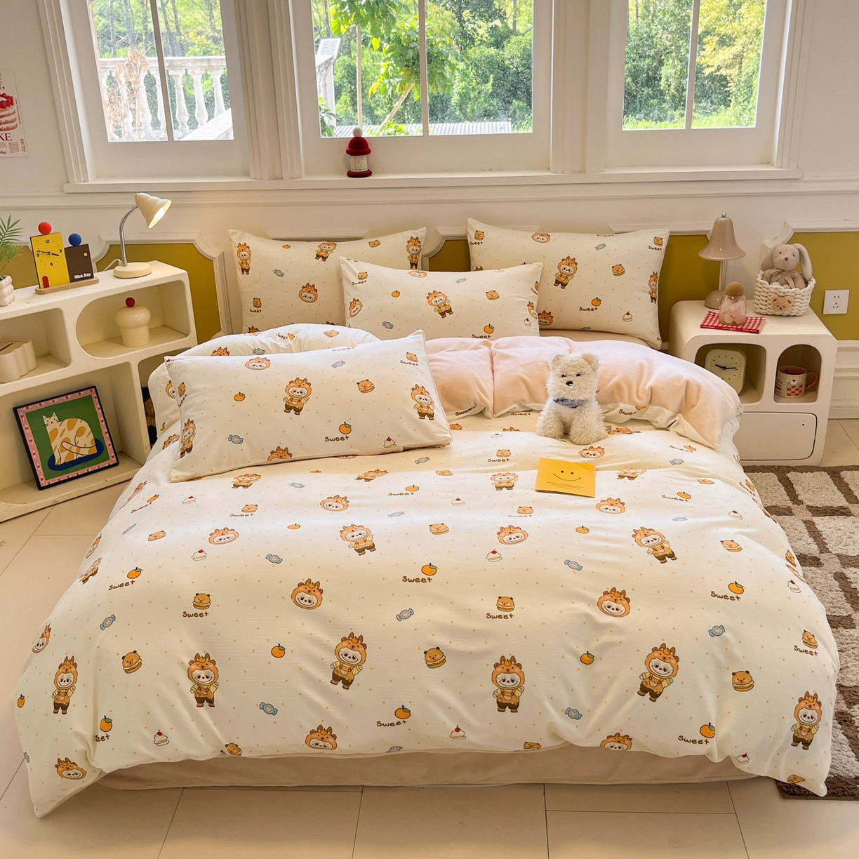 91家纺网 家纺一手货源 找家纺 羚羊语家纺 2025新款灯芯绒 温暖颂系列-印花牛奶绒四件套高克重简约卡通花卉提花加厚保暖床单床笠三件套（买家秀请联系客服!） 温暖颂-卡皮小布