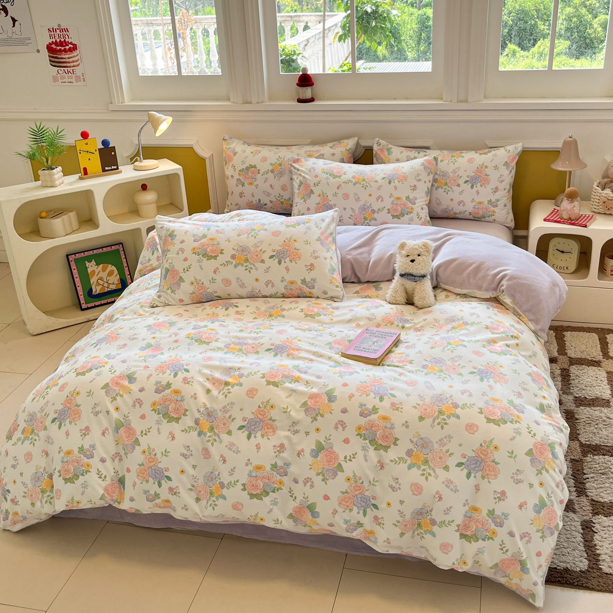 91家纺网 家纺一手货源 找家纺 羚羊语家纺 2025新款灯芯绒 温暖颂系列-印花牛奶绒四件套高克重简约卡通花卉提花加厚保暖床单床笠三件套（买家秀请联系客服!） 温暖颂-初绽