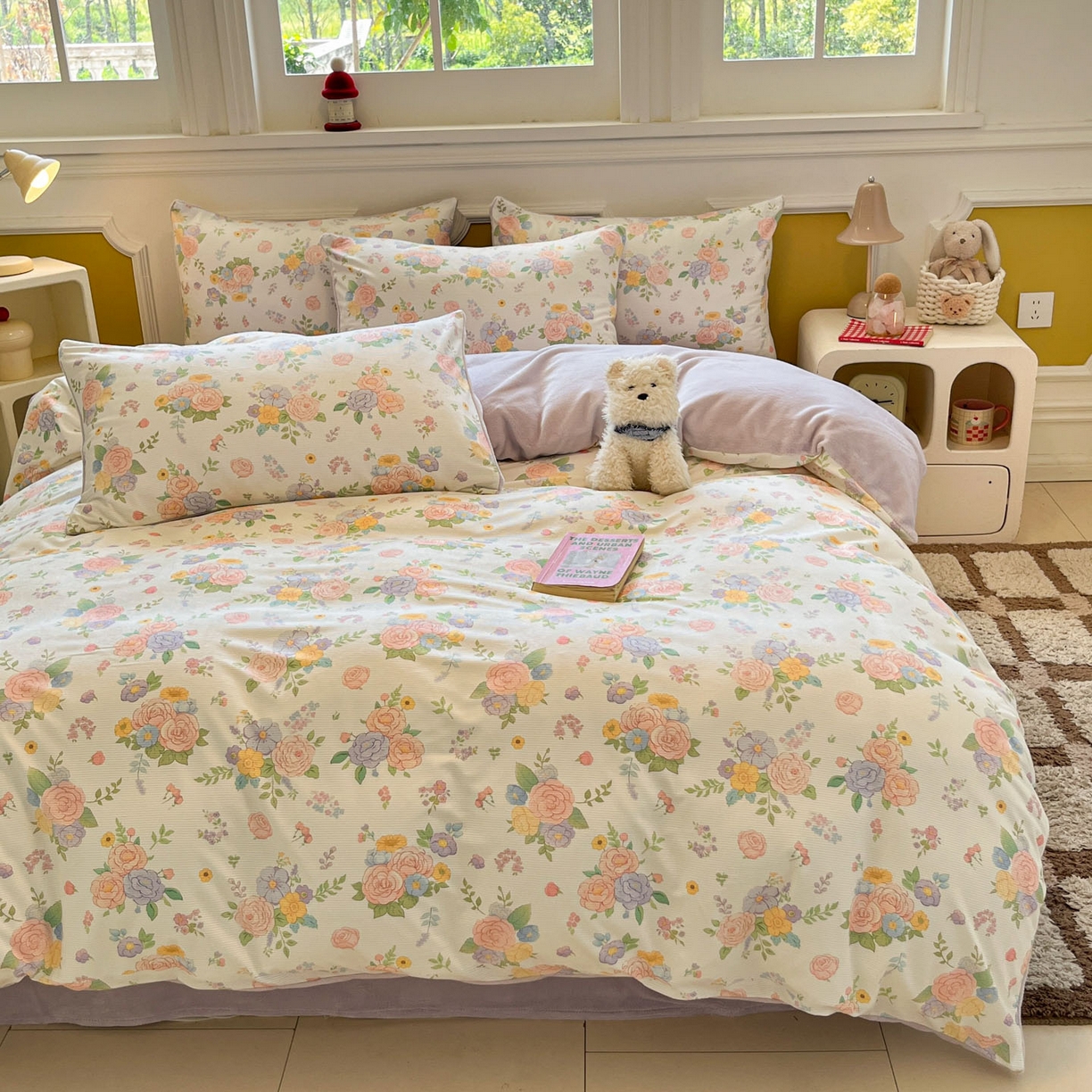 91家纺网 家纺一手货源 找家纺 羚羊语家纺 2025新款灯芯绒 温暖颂系列-印花牛奶绒四件套高克重简约卡通花卉提花加厚保暖床单床笠三件套（买家秀请联系客服!） 温暖颂-初绽