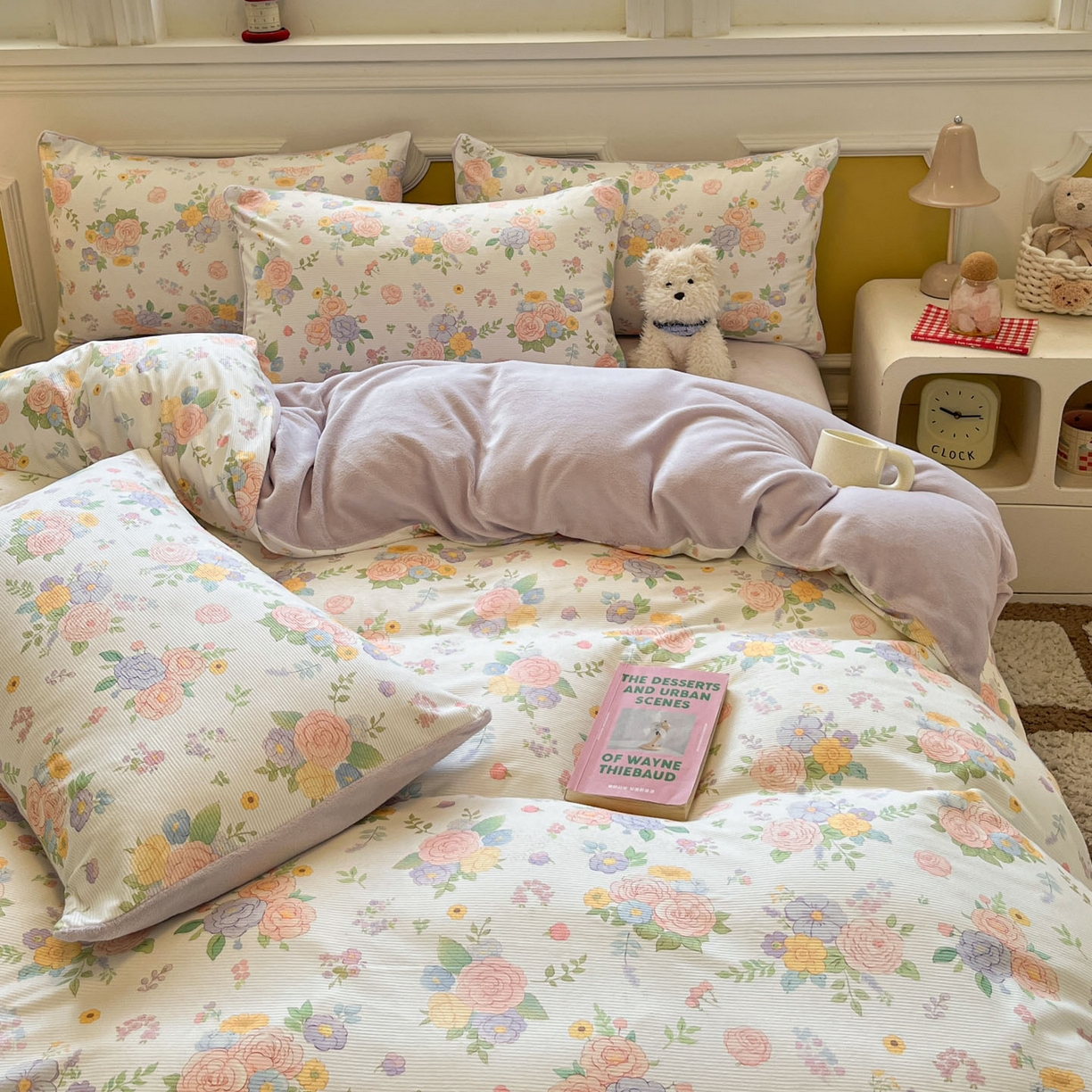 91家纺网 家纺一手货源 找家纺 羚羊语家纺 2025新款灯芯绒 温暖颂系列-印花牛奶绒四件套高克重简约卡通花卉提花加厚保暖床单床笠三件套（买家秀请联系客服!） 温暖颂-初绽