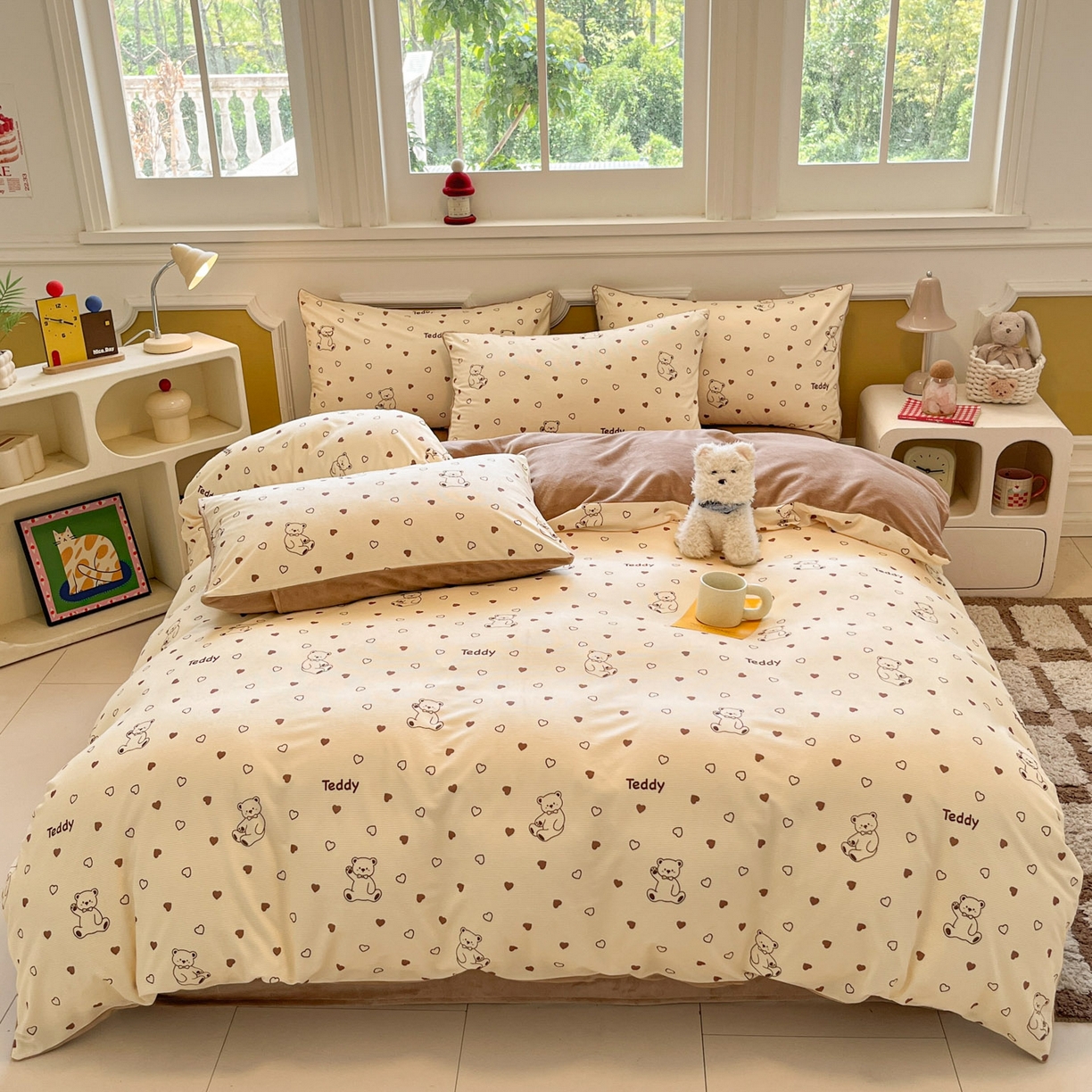 91家纺网 家纺一手货源 找家纺 羚羊语家纺 2025新款灯芯绒 温暖颂系列-印花牛奶绒四件套高克重简约卡通花卉提花加厚保暖床单床笠三件套（买家秀请联系客服!） 温暖颂-小熊奇遇