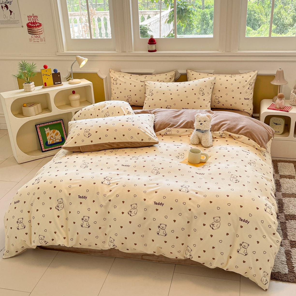 91家纺网 家纺一手货源 找家纺 羚羊语家纺 2025新款灯芯绒 温暖颂系列-印花牛奶绒四件套高克重简约卡通花卉提花加厚保暖床单床笠三件套（买家秀请联系客服!） 温暖颂-小熊奇遇