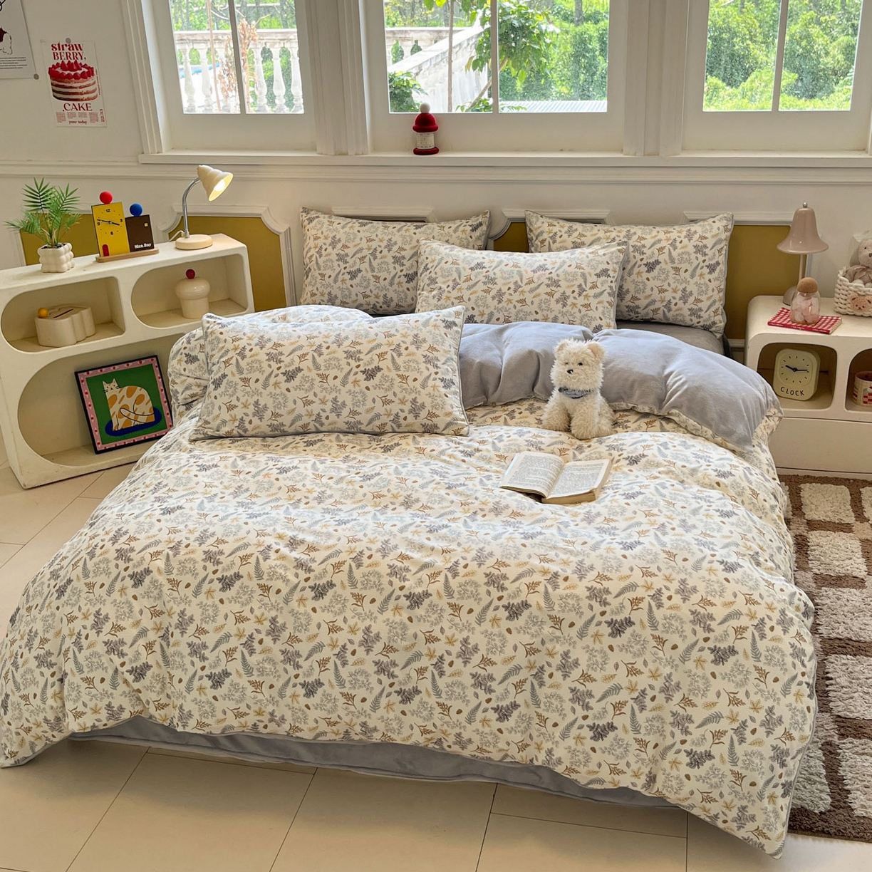 91家纺网 家纺一手货源 找家纺 羚羊语家纺 2025新款灯芯绒 温暖颂系列-印花牛奶绒四件套高克重简约卡通花卉提花加厚保暖床单床笠三件套（买家秀请联系客服!） 温暖颂-叶知秋