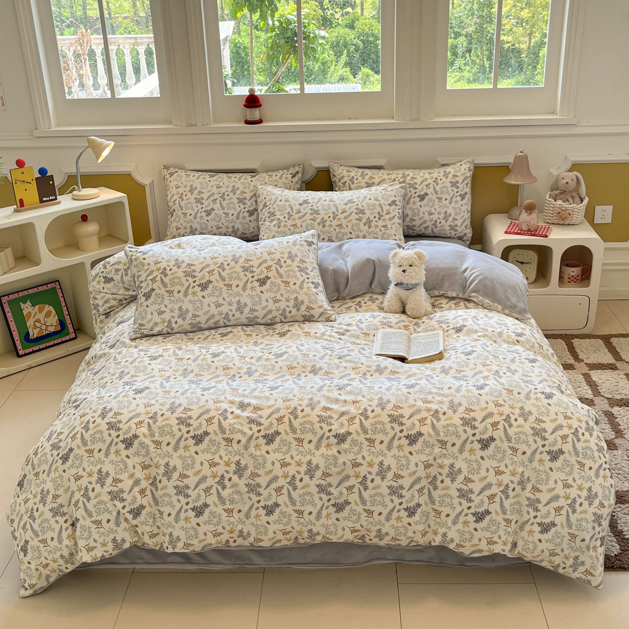 91家纺网 家纺一手货源 找家纺 羚羊语家纺 2025新款灯芯绒 温暖颂系列-印花牛奶绒四件套高克重简约卡通花卉提花加厚保暖床单床笠三件套（买家秀请联系客服!） 温暖颂-叶知秋