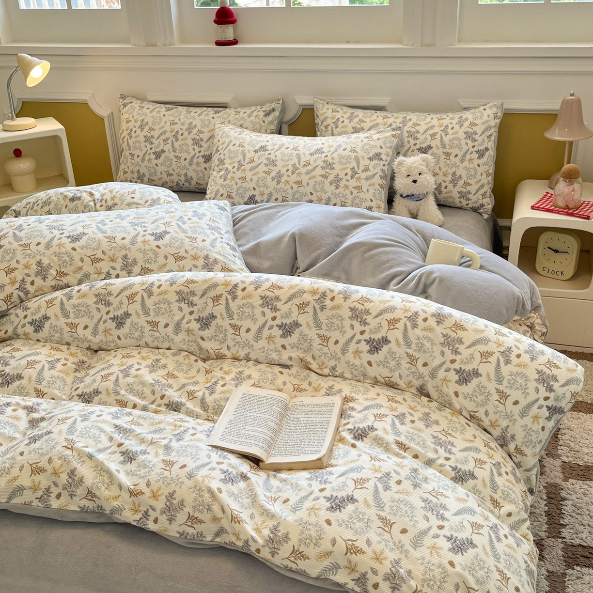 91家纺网 家纺一手货源 找家纺 羚羊语家纺 2025新款灯芯绒 温暖颂系列-印花牛奶绒四件套高克重简约卡通花卉提花加厚保暖床单床笠三件套（买家秀请联系客服!） 温暖颂-叶知秋