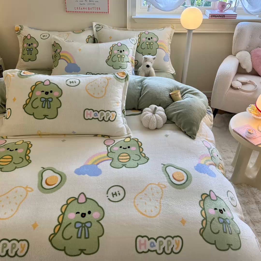 91家纺网 家纺一手货源 找家纺 （总）名兮家居 2025新款卡通时尚风高克重印花牛奶绒四件套