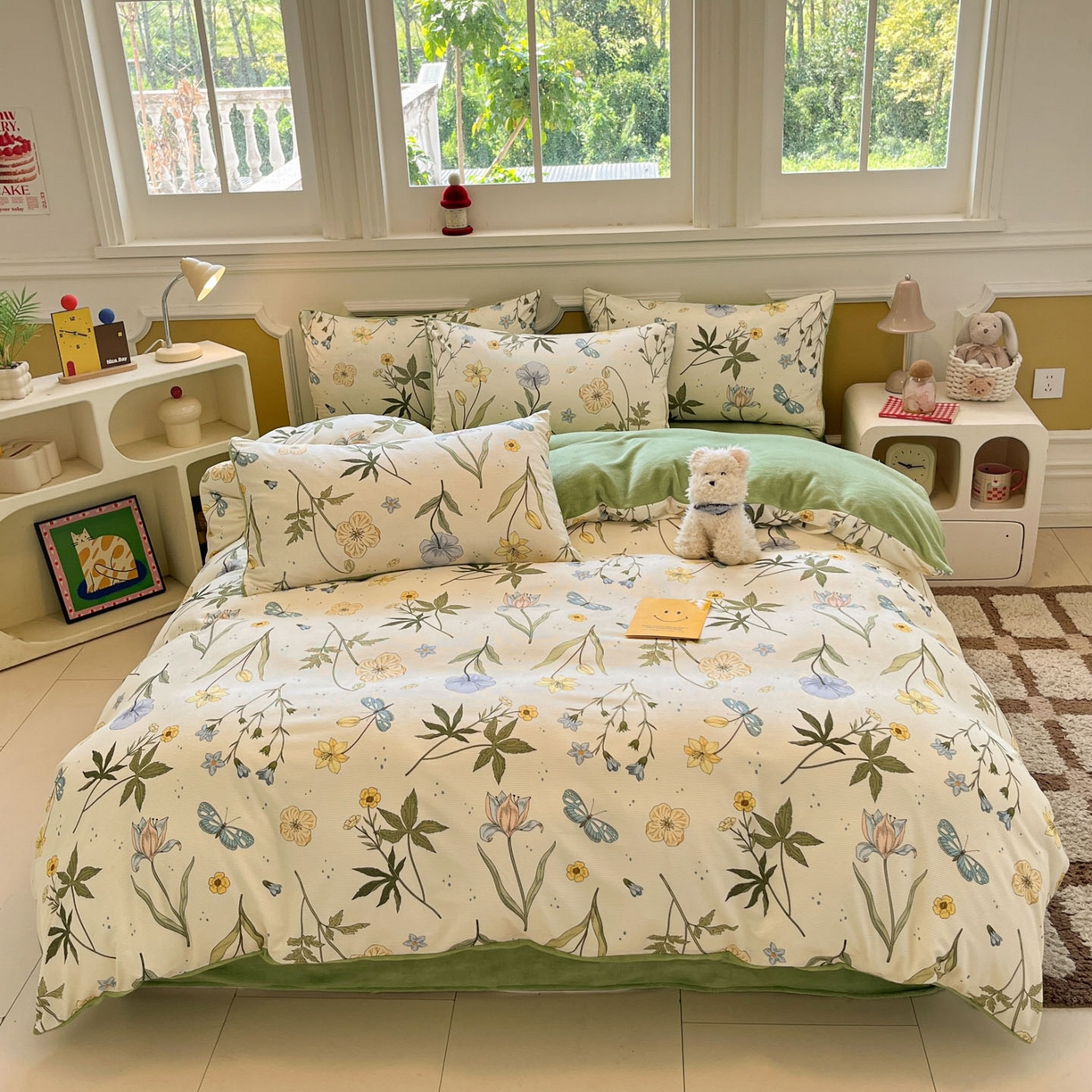 91家纺网 家纺一手货源 找家纺 羚羊语家纺 2025新款灯芯绒 温暖颂系列-印花牛奶绒四件套高克重简约卡通花卉提花加厚保暖床单床笠三件套（买家秀请联系客服!） 温暖颂-漫野春息