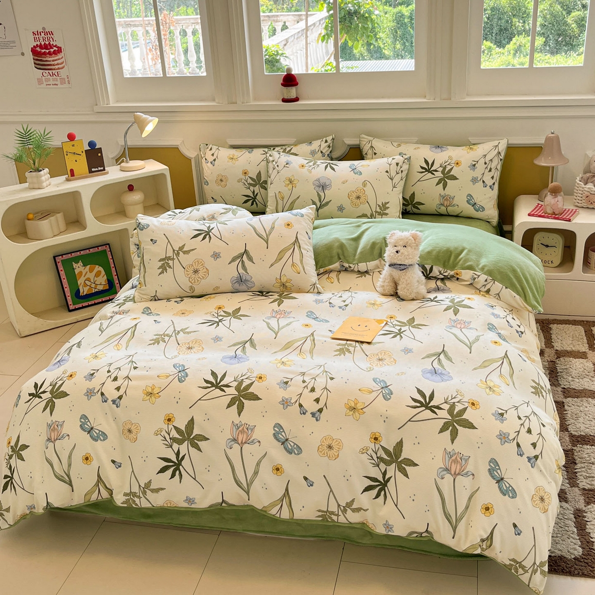 91家纺网 家纺一手货源 找家纺 羚羊语家纺 2025新款灯芯绒 温暖颂系列-印花牛奶绒四件套高克重简约卡通花卉提花加厚保暖床单床笠三件套（买家秀请联系客服!） 温暖颂-漫野春息