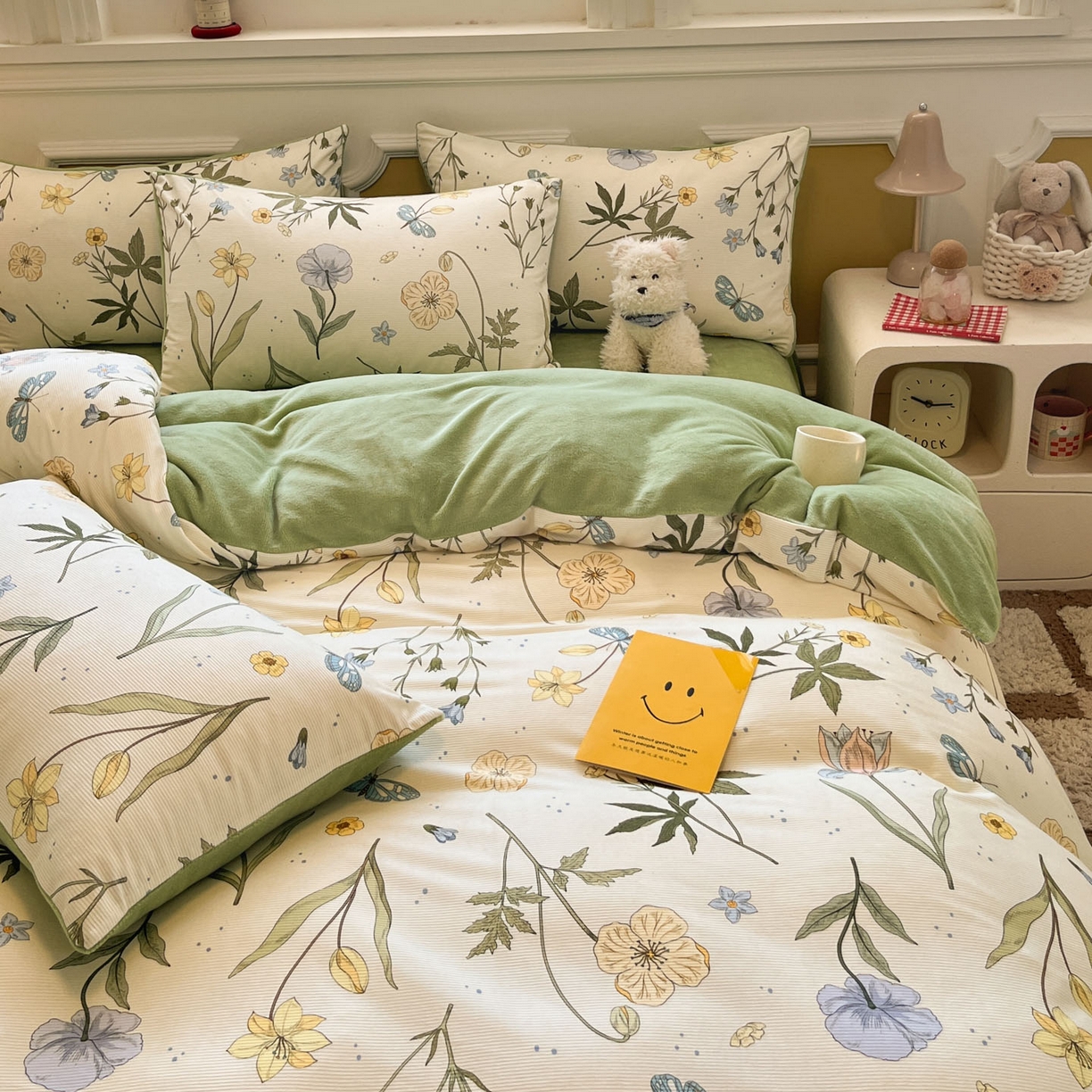 91家纺网 家纺一手货源 找家纺 羚羊语家纺 2025新款灯芯绒 温暖颂系列-印花牛奶绒四件套高克重简约卡通花卉提花加厚保暖床单床笠三件套（买家秀请联系客服!） 温暖颂-漫野春息
