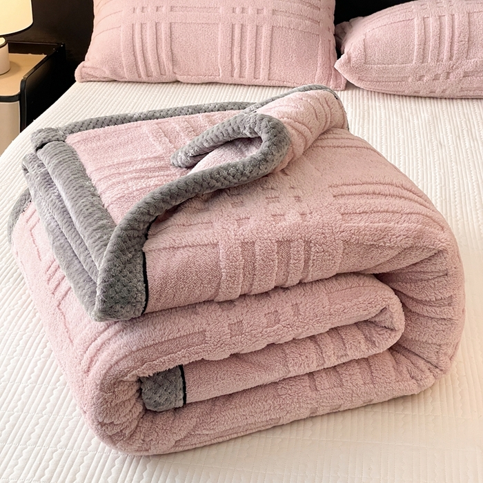 91家纺网 家纺一手货源 找家纺 欧邦 2025新款包边舒棉绒双面绒毛毯-格调系列 格调-蜜粉