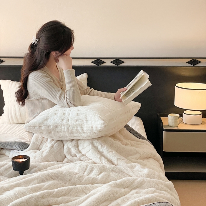 91家纺网 家纺一手货源 找家纺 欧邦 2025新款包边舒棉绒双面绒毛毯-格调系列 格调-霜白