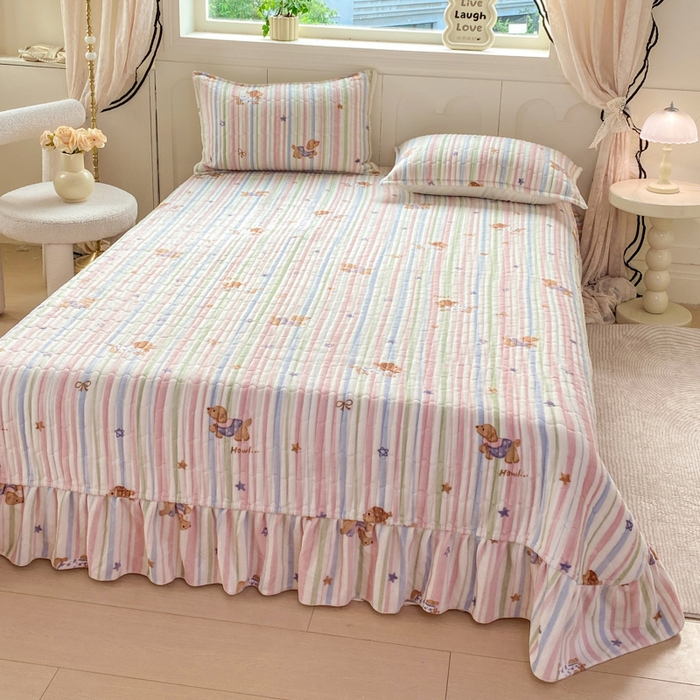 91家纺网 家纺一手货源 找家纺 梦可莱家居 2025秋冬新品豆豆绒床盖大花边四件套 香香狗