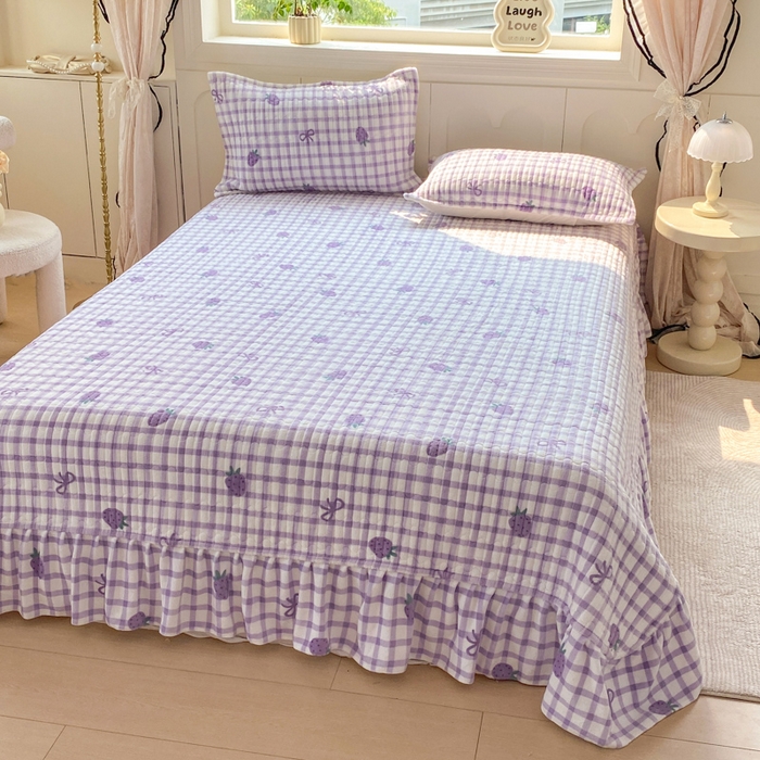 91家纺网 家纺一手货源 找家纺 梦可莱家居 2025秋冬新品豆豆绒床盖大花边四件套 紫草莓