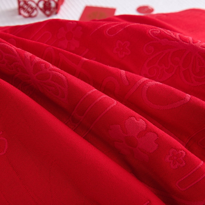 91家纺网 家纺一手货源 找家纺 棠薇家纺 2025新款全棉大红婚庆枕巾红色结婚全棉纱布枕巾盖巾垫巾 百年好合