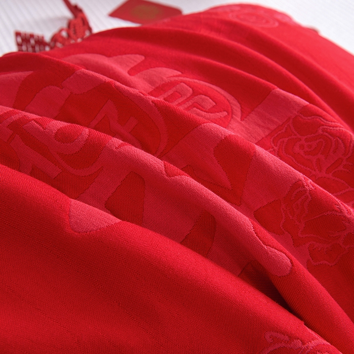 91家纺网 家纺一手货源 找家纺 棠薇家纺 2025新款全棉大红婚庆枕巾红色结婚全棉纱布枕巾盖巾垫巾 花好月圆