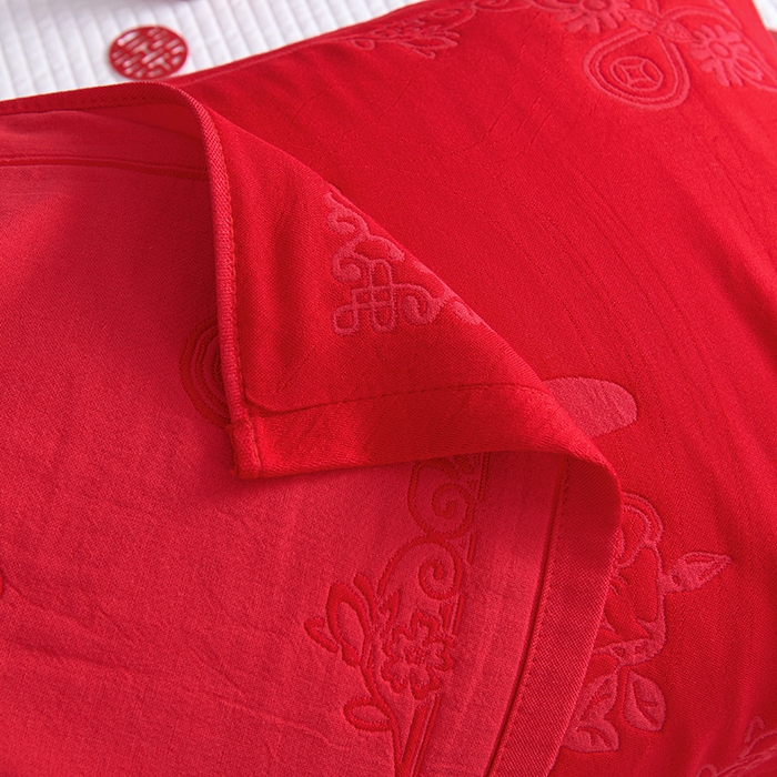 91家纺网 家纺一手货源 找家纺 棠薇家纺 2025新款全棉大红婚庆枕巾红色结婚全棉纱布枕巾盖巾垫巾 花好月圆