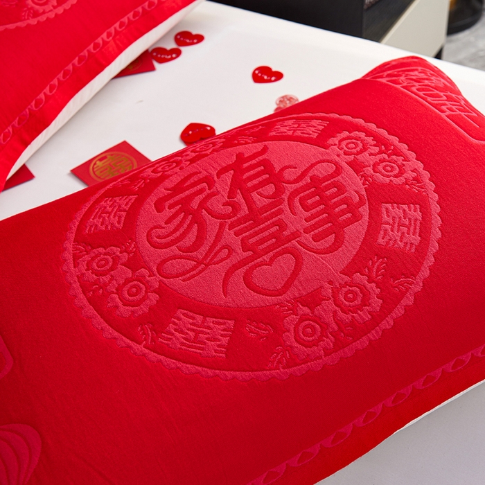 91家纺网 家纺一手货源 找家纺 棠薇家纺 2025新款全棉大红婚庆枕巾红色结婚全棉纱布枕巾盖巾垫巾 家有喜事