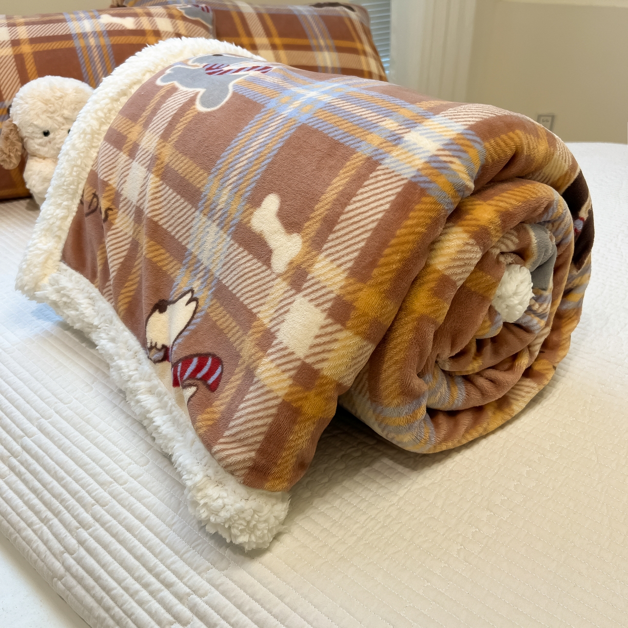 91家纺网 家纺一手货源 找家纺 盼季家纺 2025新款日韩奶油风羊羔绒+牛奶绒可爱卡通毛毯沙发毯盖毯 羊羔绒毛毯-奔跑汪汪