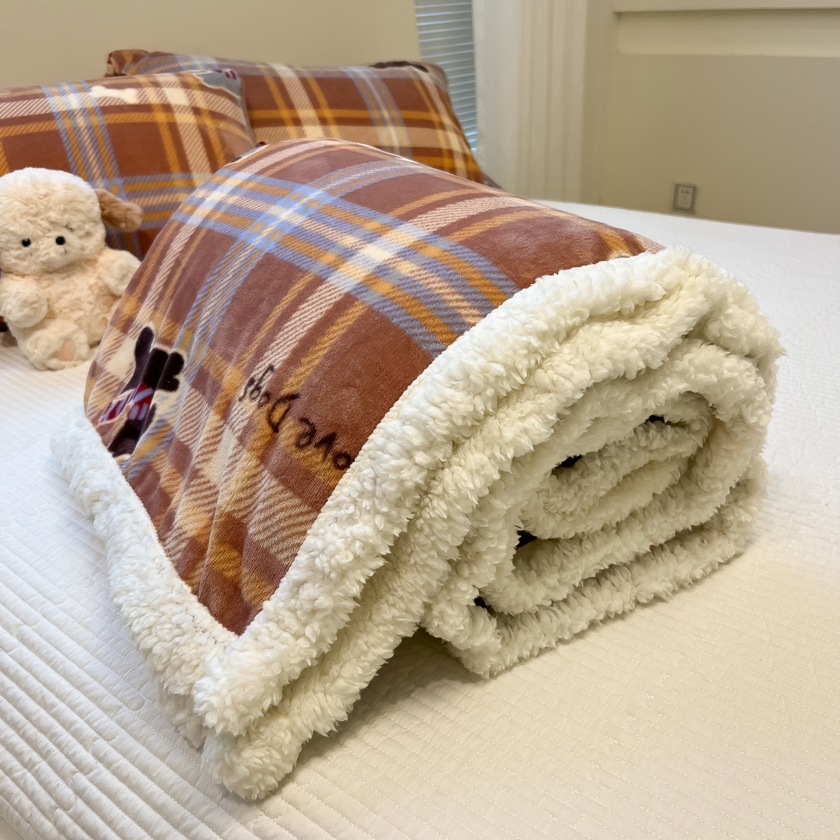 91家纺网 家纺一手货源 找家纺 盼季家纺 2025新款日韩奶油风羊羔绒+牛奶绒可爱卡通毛毯沙发毯盖毯 羊羔绒毛毯-奔跑汪汪