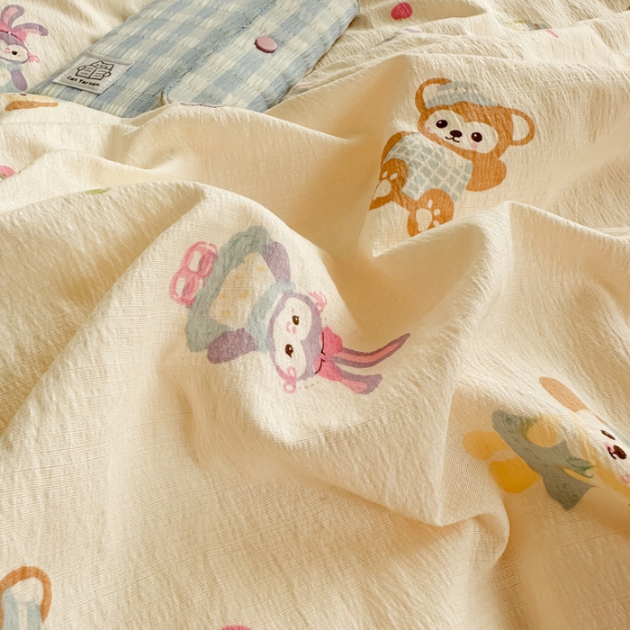 91家纺网 家纺一手货源 找家纺 梦可莱家居 2025秋冬新款法式小黑边木棉云感皱皱纱四件套床盖款 小黑边-动物乐园