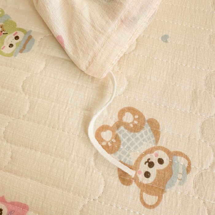 91家纺网 家纺一手货源 找家纺 梦可莱家居 2025秋冬新款法式小黑边木棉云感皱皱纱四件套床盖款 小黑边-动物乐园