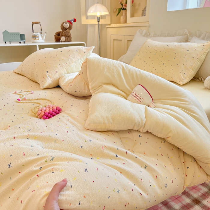 91家纺网 家纺一手货源 找家纺 大彩家居 2025新款水洗皱皱纱大豆被春秋被冬被 缤纷世界