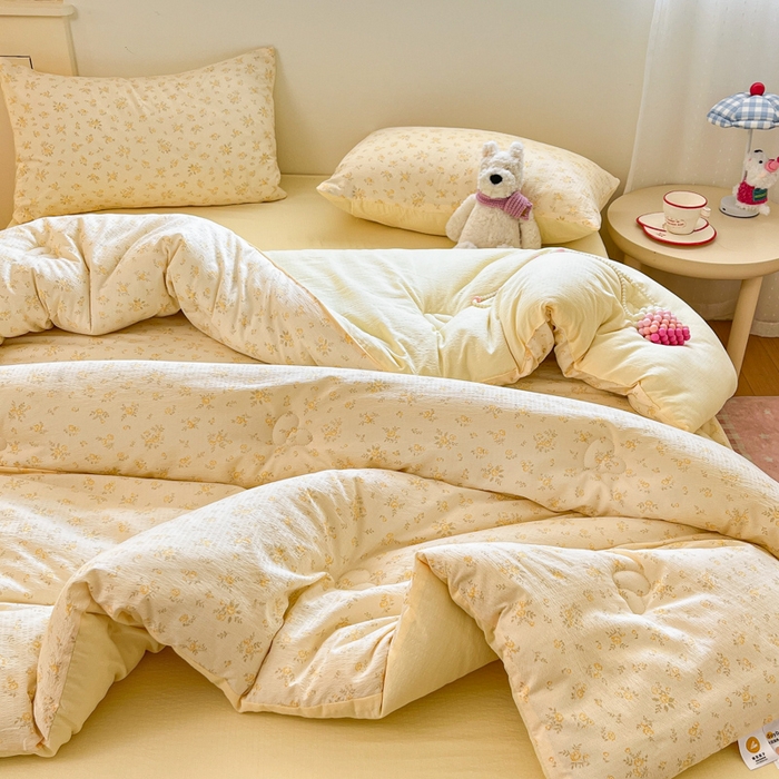 91家纺网 家纺一手货源 找家纺 大彩家居 2025新款水洗皱皱纱大豆被春秋被冬被 花海