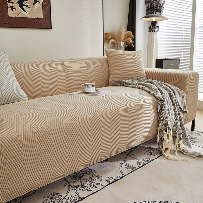 91家纺网 家纺一手货源 找家纺 飞翔家纺沙发套 2025新款人字格沙发套 卡其