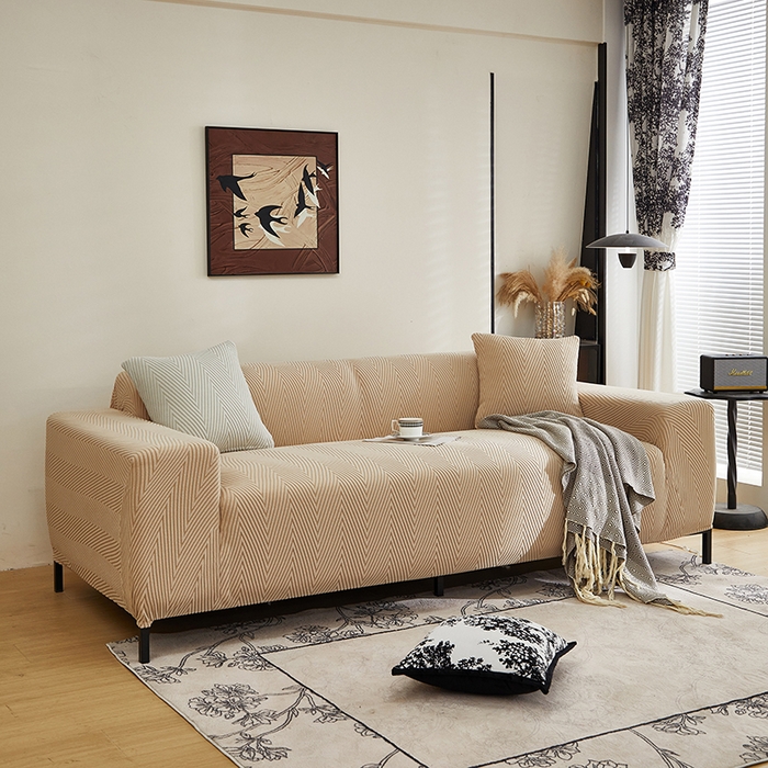 91家纺网 家纺一手货源 找家纺 飞翔家纺沙发套 2025新款人字格沙发套 卡其