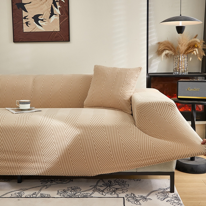 91家纺网 家纺一手货源 找家纺 飞翔家纺沙发套 2025新款人字格沙发套 卡其